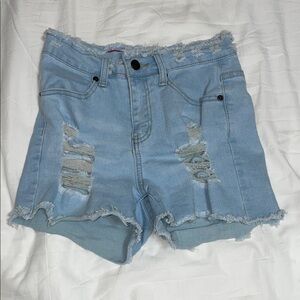 Vince Light Blue Frayed Denim Shorts